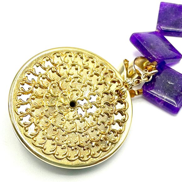 1970s-80s Asian-Inspired Medallion Necklace with Sugilite, Jade & Garnet - Picture 8 of 10